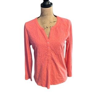Style & Co Coral Pink 3/4 sleeve tee with embroidered sparkle floral accent